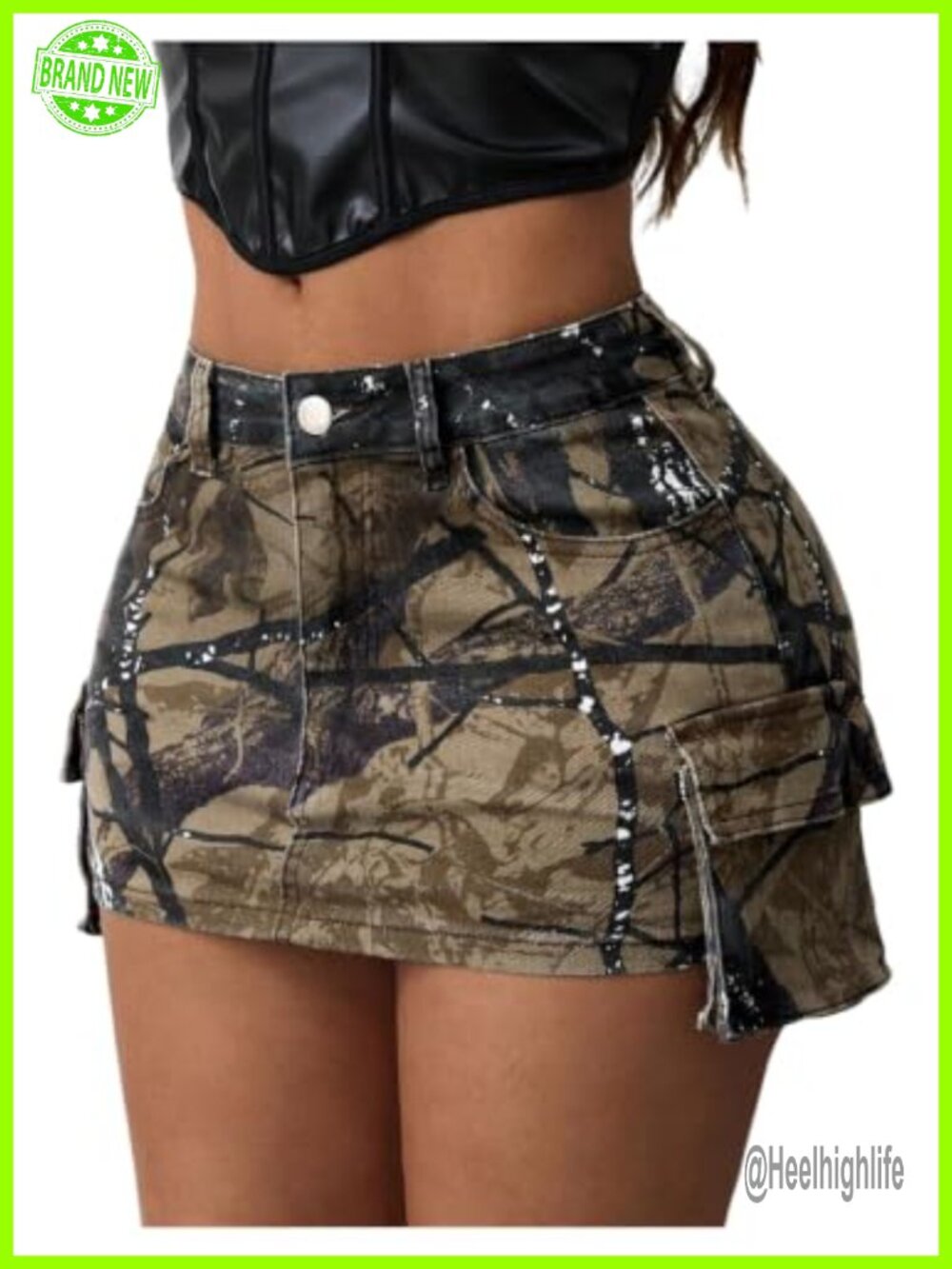 Y2K Camo Print Mini Cargo Skirt Low Rise Bodycon Stretch
